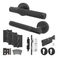Aurora Matt Black Lever on Rose Door Handle Kit - Heavy Duty FD30/60 - DIN Euro Sashlock and Thumbturn Cylinder - Keyed Alike