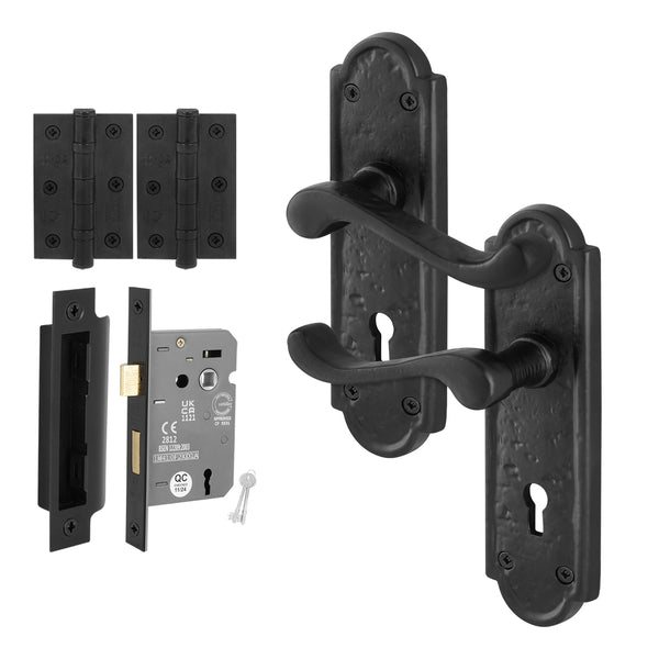 Ashtead Antique Black Iron Door Handle Pack - 64mm Sashlock - tradefit - Featured Image