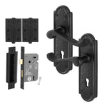 Ashtead Antique Black Iron Door Handle Pack - 80mm Sashlock - 76mm Hinges - tradefit - 1