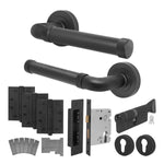 Santana Matt Black Lever on Rose Door Handle Kit - Medium Duty FD30/60 - 80mm Euro Sashlock and Thumbturn Cylinder - Keyed to Differ - tradefit - 1