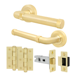 Santana Satin Brass Lever on Rose Door Handle Kit - 64mm Latch - tradefit