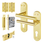Olbia Brass Plated Lever on Backplate Door Handle Kit - 80mm Euro Sashlock and Cylinder & Turn - Keyed Alike - tradefit - 1