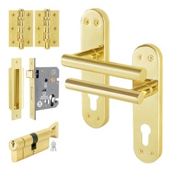 Olbia Brass Plated Lever on Backplate Door Handle Kit - 80mm Euro Sashlock and Cylinder & Turn - Keyed Alike - tradefit