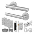 Vigo Stainless Steel Lever on Rose Door Handle Kit - Medium Duty FD30/60 - 80mm Euro Sashlock and Thumbturn Cylinder - Keyed Alike