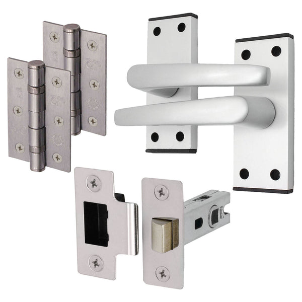 Aluminium Council Lever Latch Pack - 104x40mm - 66mm Lock x 76mm Hinges - Satin Aluminium - tradefit - Featured Image