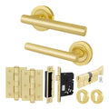 Olbia Satin Brass Lever on Rose Door Handle Kit - 80mm Euro Sashlock and Double Cylinder - Master Keyed