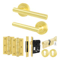 Olbia Satin Brass Door Handle Euro Lock Kit - Lever on Rose 78mm Euro Sashlock and Thumbturn Cylinder - Keyed to Differ