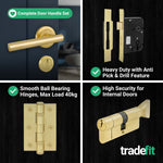 Olbia Satin Brass Lever on Rose Door Handle Kit - 80mm Euro Sashlock and Double Cylinder - Keyed to Differ - 9