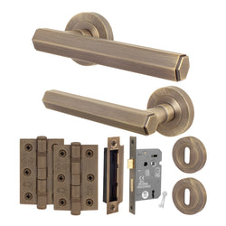 Moreno Antique Brass Lever on Rose Door Handle Kit - Sashlock - tradefit