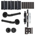Santana Matt Black Lever on Rose Door Handle Kit - Heavy Duty FD30/60 - DIN Bathroom Lock