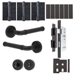 Santana Matt Black Lever on Rose Door Handle Kit - Heavy Duty FD30/60 - DIN Bathroom Lock - tradefit - 1