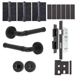 Santana Matt Black Lever on Rose Door Handle Kit - Heavy Duty FD30/60 - DIN Bathroom Lock - tradefit