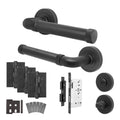 Santana Matt Black Lever on Rose Door Handle Kit - Heavy Duty FD30/60 - DIN Bathroom Lock
