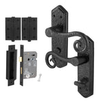 Curly Black Antique Lever on Backplate Bathroom Kit / Pack - 64mm Lock - 76mm Hinges - Black - tradefit - 1