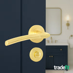 Bosa Satin Brass Lever on Rose Door Handle Kit - Standard Duty FD30/60 - 80mm Bathroom Lock - tradefit - 7