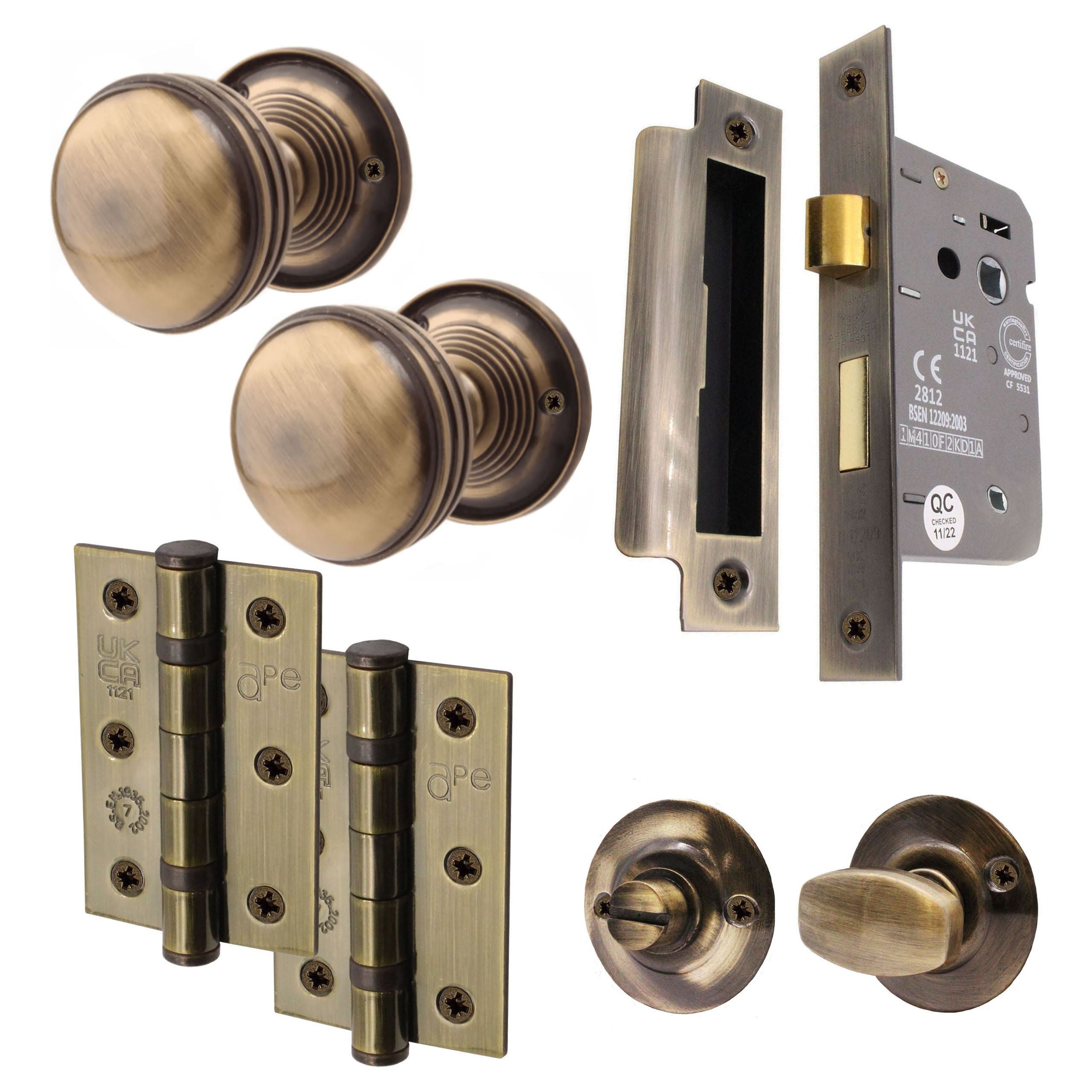 Lined Bathroom Knob Kit Bathroom Lock 80mm Antique Brass tradefit