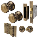 Victorian Ringed Antique Brass Mortice Door Knob Kit - 80mm Bathroom Lock - tradefit - 1