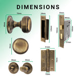 Victorian Ringed Antique Brass Mortice Door Knob Kit - 80mm Bathroom Lock - tradefit - 3