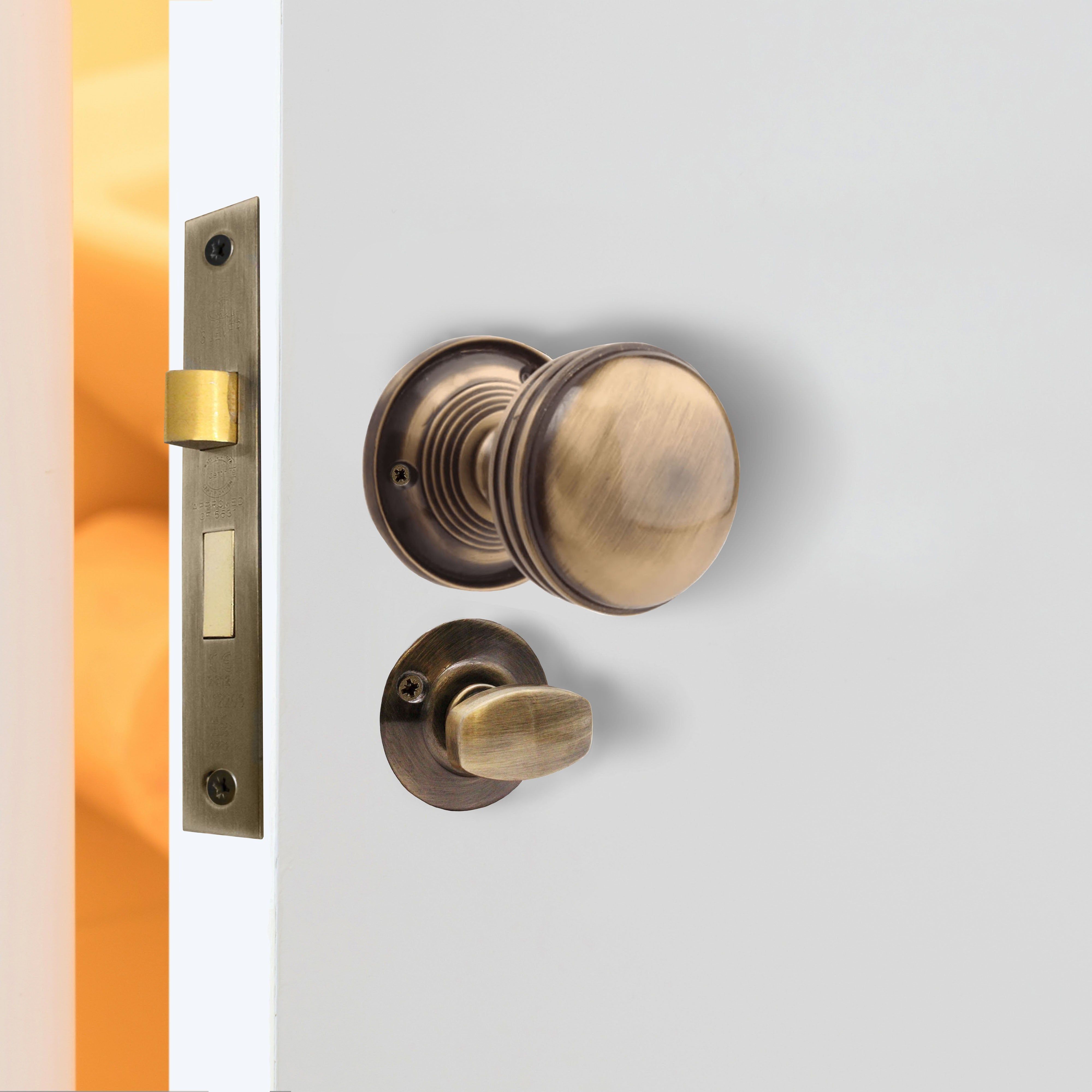 Lined Bathroom Knob Kit Bathroom Lock 80mm Antique Brass