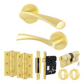 Nola Satin Brass Lever on Rose Door Handle Kit - 78mm Euro Sashlock and Double Cylinder - Master Keyed
