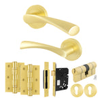 Nola Satin Brass Lever on Rose Door Handle Kit - 78mm Euro Sashlock and Double Cylinder - Keyed Alike - tradefit - 1