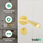 Nola Satin Brass Lever on Rose Door Handle Kit - 78mm Euro Sashlock and Thumbturn Cylinder - Master Keyed - tradefit - 4