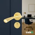 Nola Satin Brass Lever on Rose Door Handle Kit - 78mm Euro Sashlock and Double Cylinder - Keyed Alike - tradefit - 6
