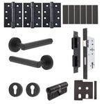 Moreno Matt Black Lever on Rose Door Handle Kit - Heavy Duty FD30/60 - DIN Euro Sashlock and Double Cylinder - Master Keyed - tradefit - 1