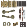 Claro Antique Brass Lever on Rose Door Handle Kit - Heavy Duty FD30/60 - DIN Euro Sashlock and Double Cylinder - Master Keyed