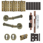 Claro Antique Brass Lever on Rose Door Handle Kit - Heavy Duty FD30/60 - DIN Euro Sashlock and Double Cylinder - Master Keyed - tradefit - 1
