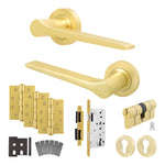 Tapera Satin Brass Lever on Rose Door Handle Kit - Heavy Duty FD30/60 - DIN Euro Sashlock and Double Cylinder - Keyed to Differ - tradefit - 1