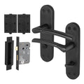 Bosa Matt Black Lever on Backplate Door Handle Pack - 64mm Bathroom Lock