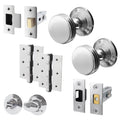 Victorian Ringed Polished Chrome Mortice Door Knob Kit - 76mm Bathroom Deadbolt