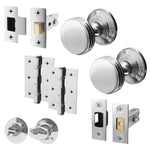 Victorian Ringed Polished Chrome Mortice Door Knob Kit - 76mm Bathroom Deadbolt - tradefit - 1