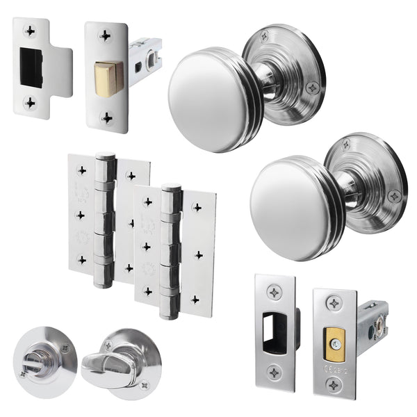 Victorian Ringed Polished Chrome Mortice Door Knob Kit - 76mm Bathroom Deadbolt - tradefit - Featured Image