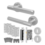 Aurora Satin Nickel Lever on Rose Door Handle Kit - Medium Duty FD30/60 - 80mm Sashlock - 1