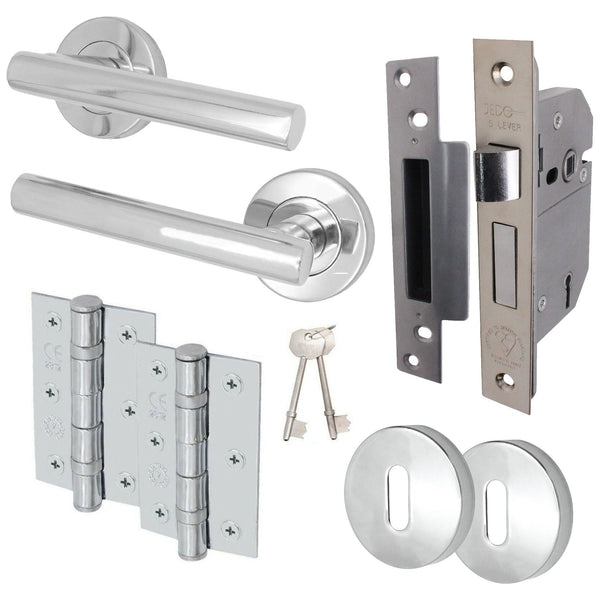 Olbia Polished Chrome Lever on Rose Door Handle Pack - BS3621 5 Lever Sashlock - tradefit - Featured Image