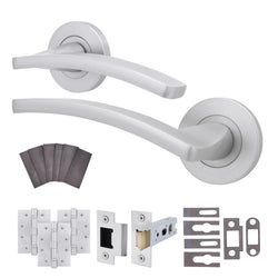 Euroda - Plus Satin Chrome Lever on Rose Fire Door Handle Pack - Latch - FD30/60 - tradefit