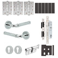 Santana Polished Chrome Lever on Rose Door Handle Kit - Heavy Duty FD30/60 - DIN Euro Sashlock and Thumbturn Cylinder - Keyed Alike