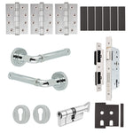 Santana Polished Chrome Lever on Rose Door Handle Kit - Heavy Duty FD30/60 - DIN Euro Sashlock and Thumbturn Cylinder - Keyed Alike - tradefit - 1
