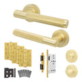 Dumont Satin Brass Lever on Rose Door Handle Kit - Heavy Duty FD30/60 - DIN Bathroom Lock