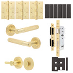 Dumont Satin Brass Lever on Rose Door Handle Kit - Heavy Duty FD30/60 - DIN Bathroom Lock - tradefit - 1
