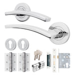 Euroda - Plus Polished Chrome Lever on Rose Door Handle Pack - Euro Lock & Cylinder - tradefit - 1
