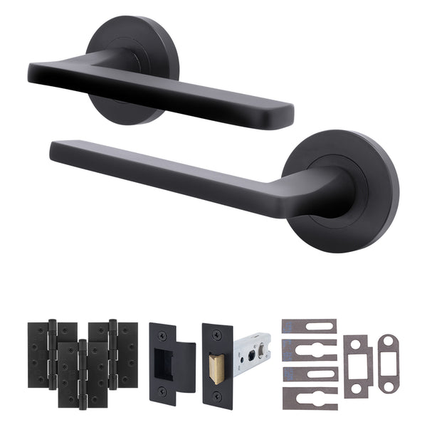 Euroda Black Lever on Rose Fire Door Handle Pack - Latch - FD30/60 - tradefit - Featured Image