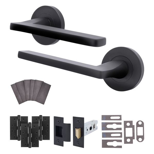 Euroda Black Lever on Rose Fire Door Handle Pack - Latch - FD30/60 - tradefit - Featured Image