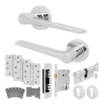 Tapera Polished Chrome Lever on Rose Door Handle Kit - Medium Duty FD30/60 - 80mm Euro Sashlock and Thumbturn Cylinder - Master Keyed - tradefit - 1
