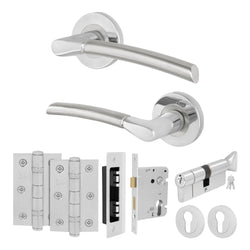 Bosa Duo Style Polished Chrome / Satin Nickel Lever on Rose Door Handle Kit - 80mm Euro Sashlock and Thumbturn Cylinder - Keyed Alike - tradefit