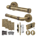 Santana Antique Brass Lever on Rose Door Handle Kit - Heavy Duty FD30/60 - DIN Euro Sashlock and Double Cylinder - Keyed to Differ
