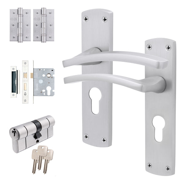 Euroda - Plus Satin Chrome Door Handle Pack - Euro Lock & Double Cylinder - tradefit - Featured Image