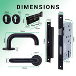 Emergency Escape Lock Kit Door HMO Square DIN Lock - Cylinder & Turn - Matt Black - 60mm Backset/ 90mm Case - tradefit - 4